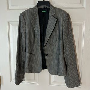United Colors of Benetton Gray‎ Striped Fitted Blazer Single Button, Sz EU 44